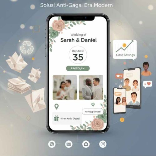 Undangan Digital Website bukan sekadar tren, tapi adalah kunci pernikahan anti-gagal! Dilengkapi fitur RSVP Digital real-time, peta navigasi, dan opsi penghematan biaya. Siap untuk buat undangan digital paling unik dan efisien Anda?